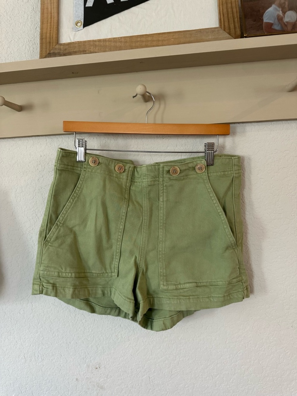 Anthropologie Olive Green High-Waist Utility Shorts